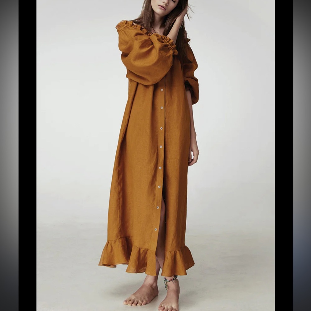 Sleeper Linen Off Shoulder Dress